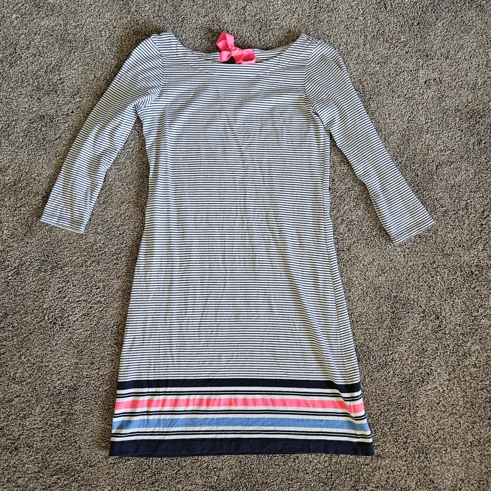 Lilly Pulitzer Striped Dress with Pink Bow 3/4s Sleeve Womens Size XXS